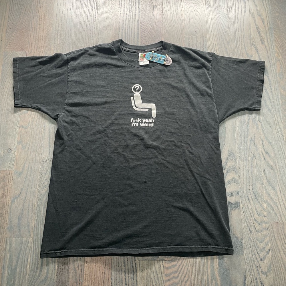 y2k “f**k yeah i’m weird” black and white perfectly faded unamerican t shirt